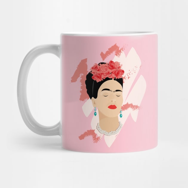 Frida Kahlo modern portrait famous mexican painter red roses headpiece decoration by T-Mex